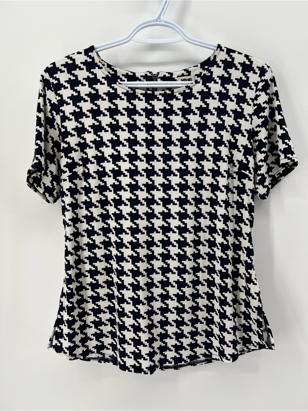 Anne Klein Women’s Small Black & White Houndstooth Geometric Short Sleeve Top